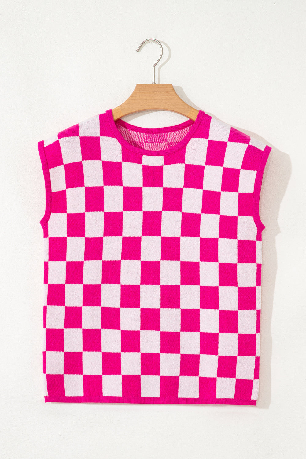 Rose Check Pattern Cap Sleeve Knitted Sweater - Snoopy's Closet
