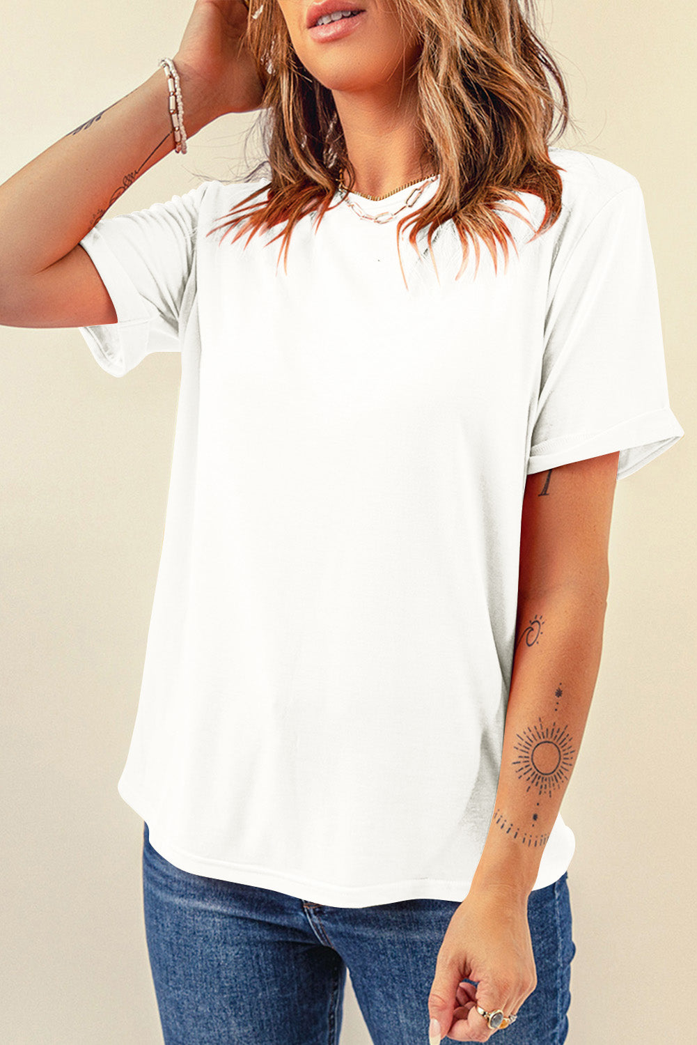 White Casual Plain Crew Neck Tee - Snoopy's Closet