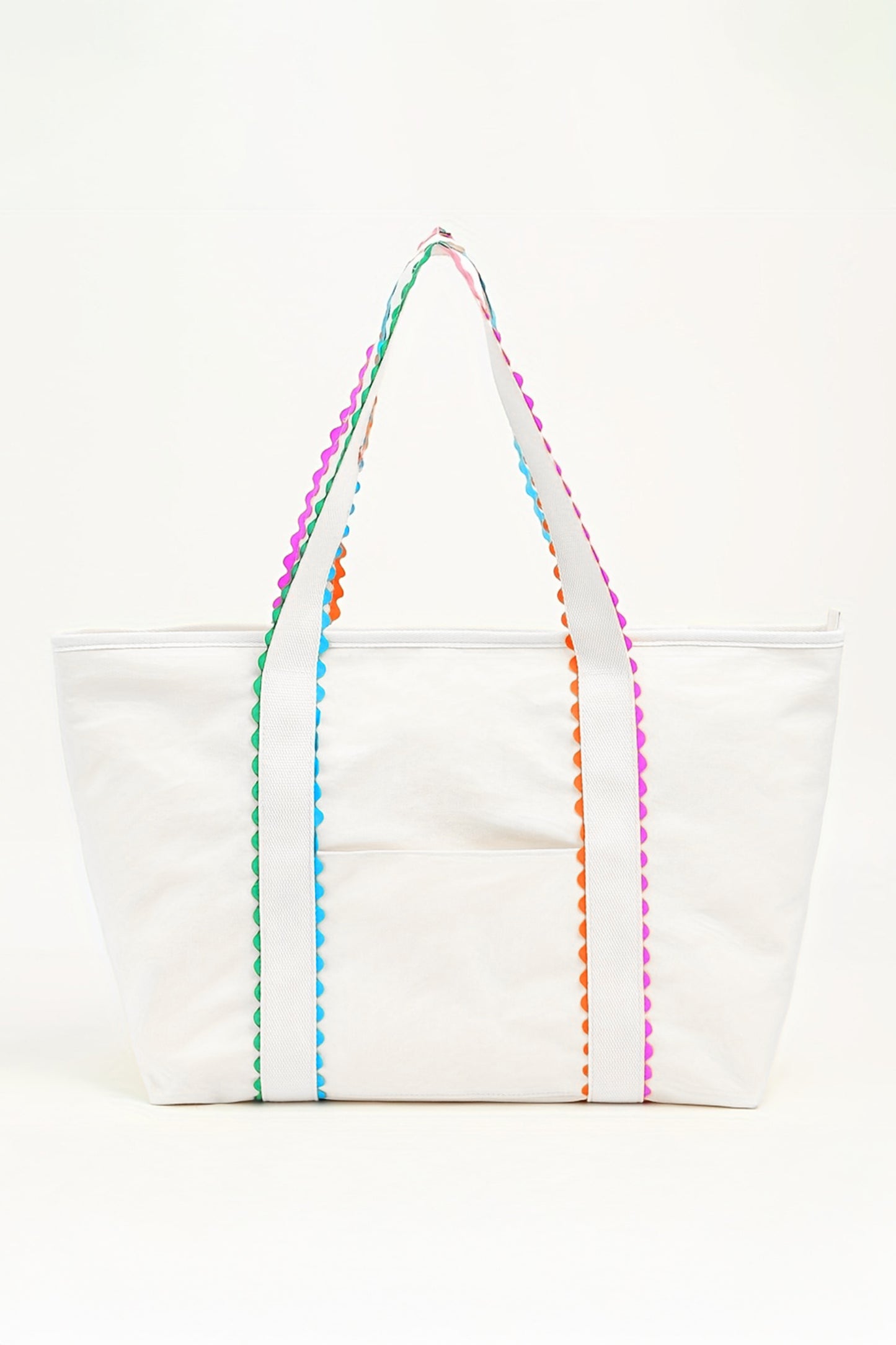 White Colorful Ricrac Detail Canvas Tote Bag - Snoopy's Closet