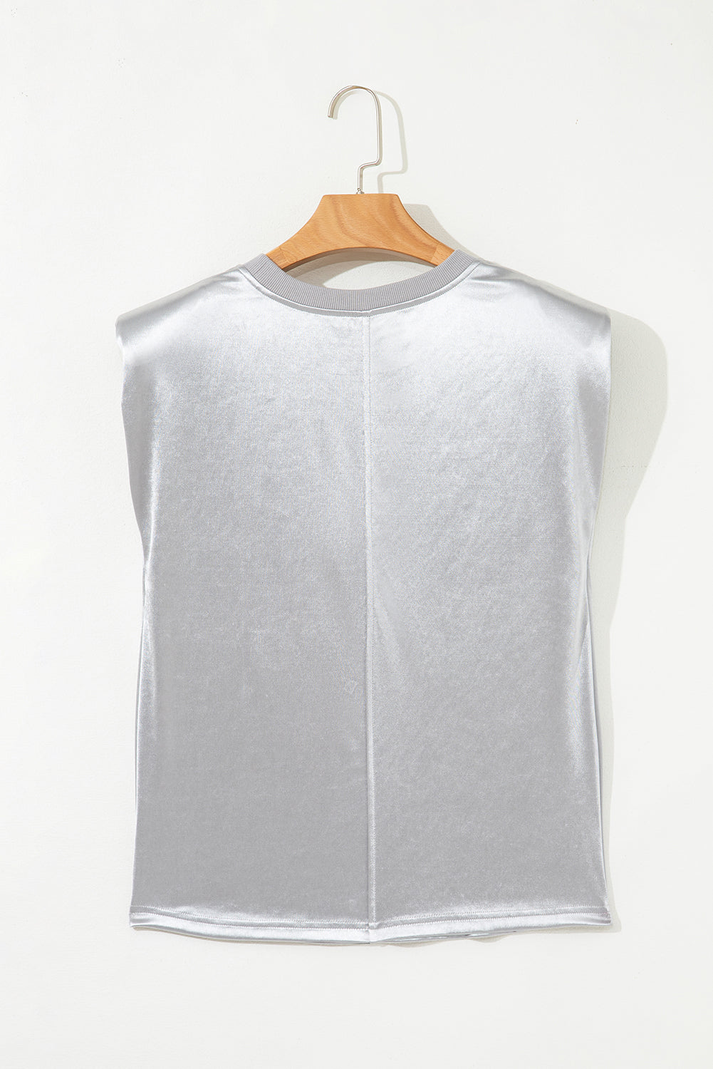 Silvery Metallic Luster Crew Neck Shift Tank Top - Snoopy's Closet