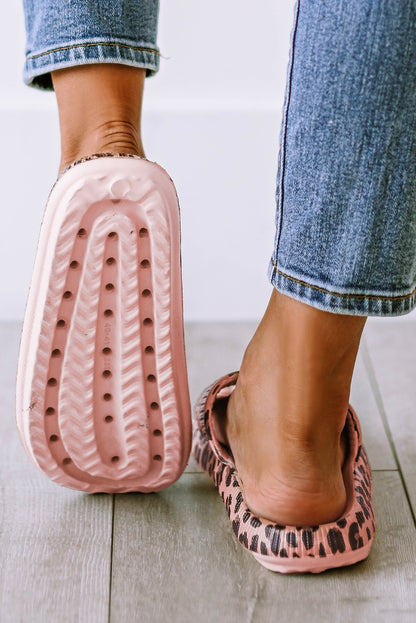 Pink Leopard Print Thick Sole Slip On Slippers - Snoopy's Closet