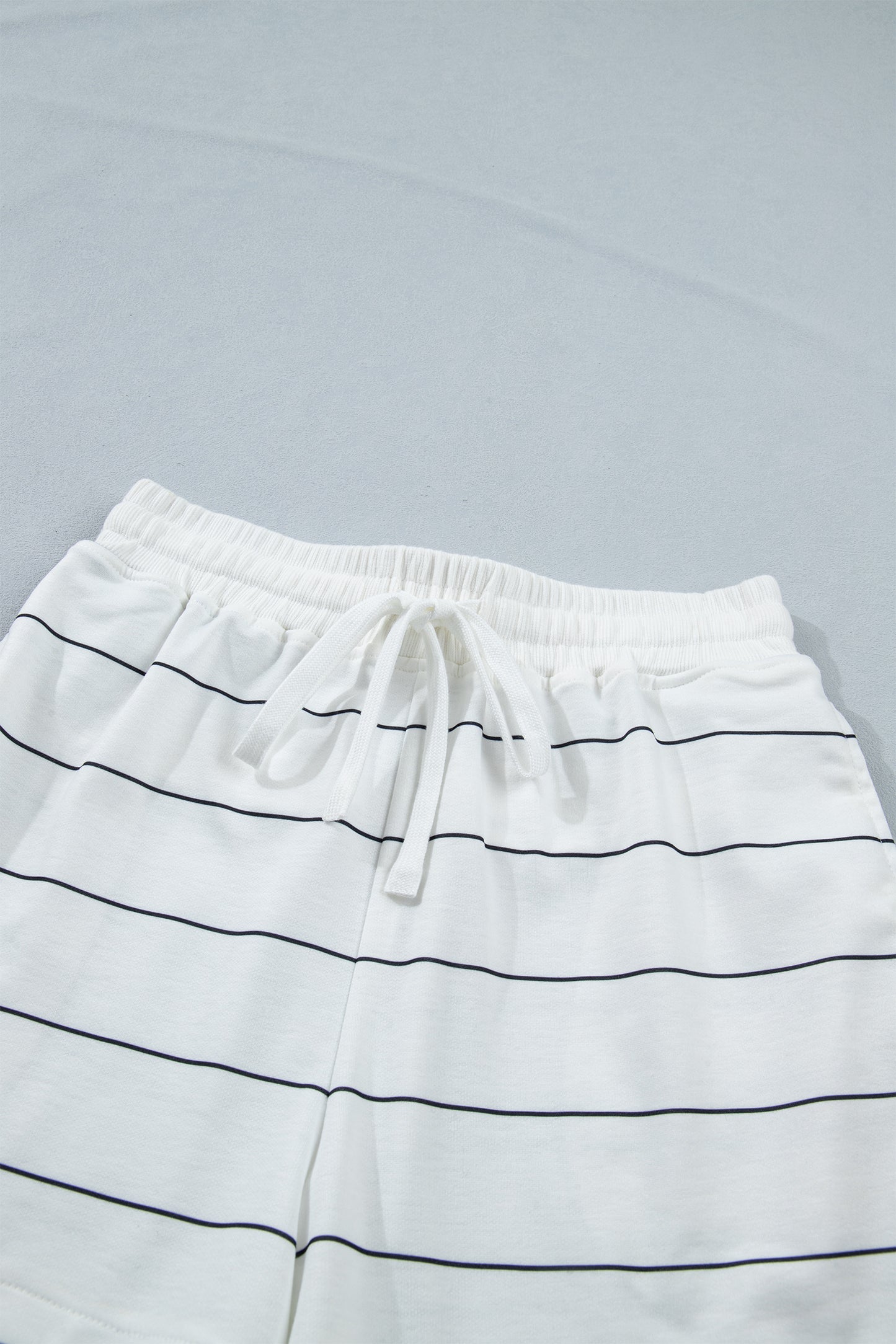 White Stripe Half Sleeve Tee Drawstring Shorts 2pcs Set