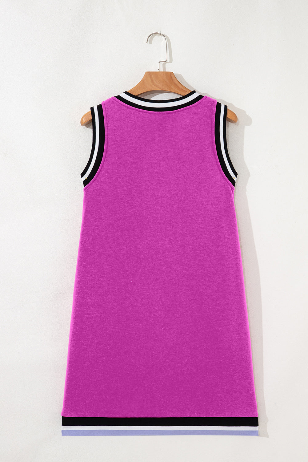 Vestido Mini Sin Mangas con Contraste de Color Orquídea Morada, Cuello de Pico y Corte Recto