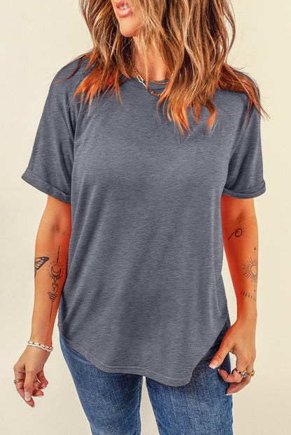 Gray Casual Plain Crew Neck Tee - Snoopy's Closet
