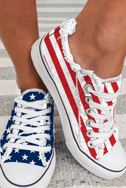 Blue American Flag Lace-up Canvas Flat Shoes - Snoopy's Closet