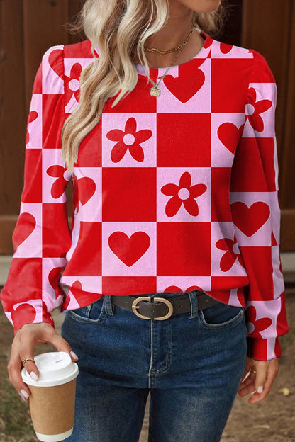 Red Dotted Heart Festive Valentine Blouse - Snoopy's Closet