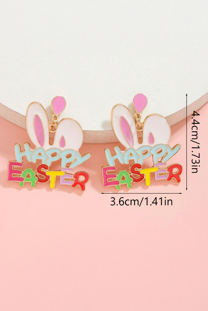Pink Happy Easter Bunny Ear Pattern Stud Dangle Earrings - Snoopy's Closet