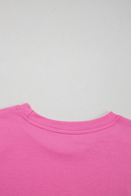 Sachet Pink Bright Casual Plain Crew Neck Tee - Snoopy's Closet