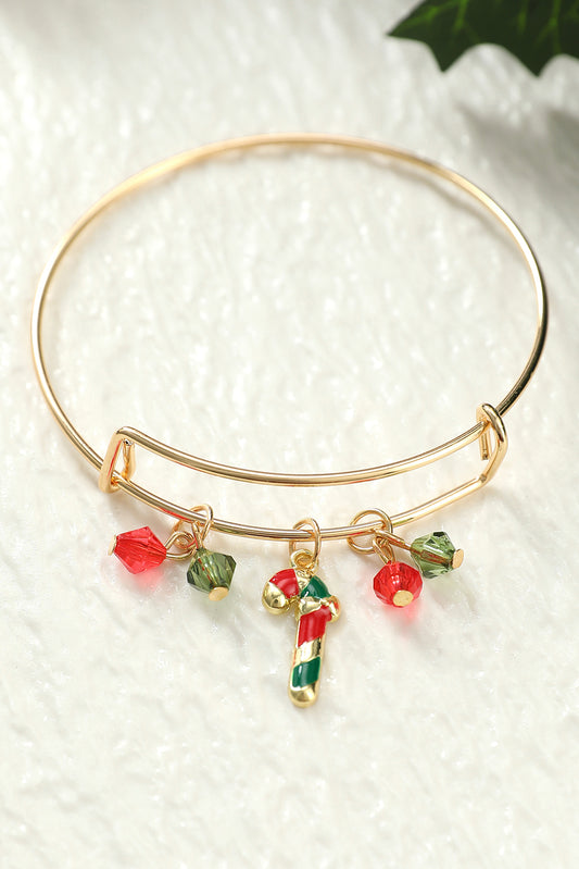 Gold Christmas Candy Cane Beading Pendant Bracelet - Snoopy's Closet