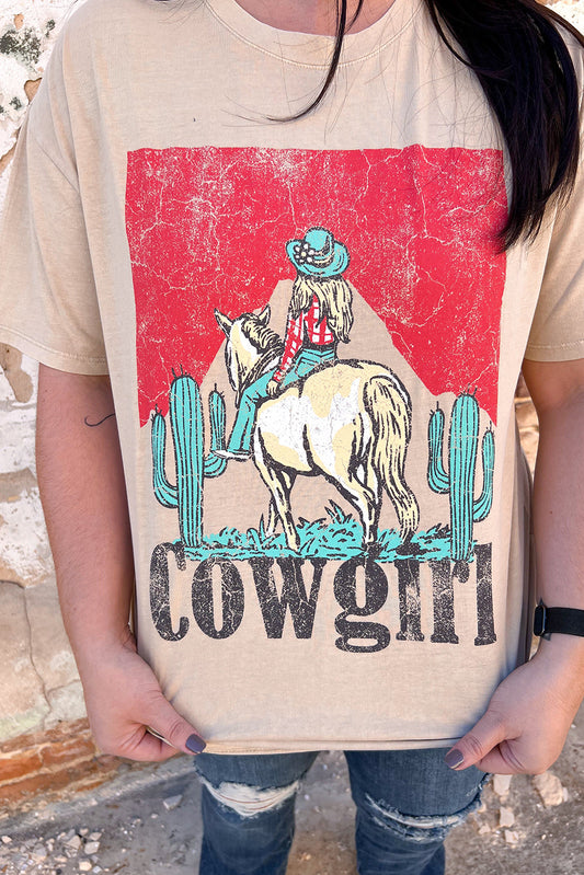 Camiseta Vaquera Color Caqui con Gráfico de Rodeo Estilo Western