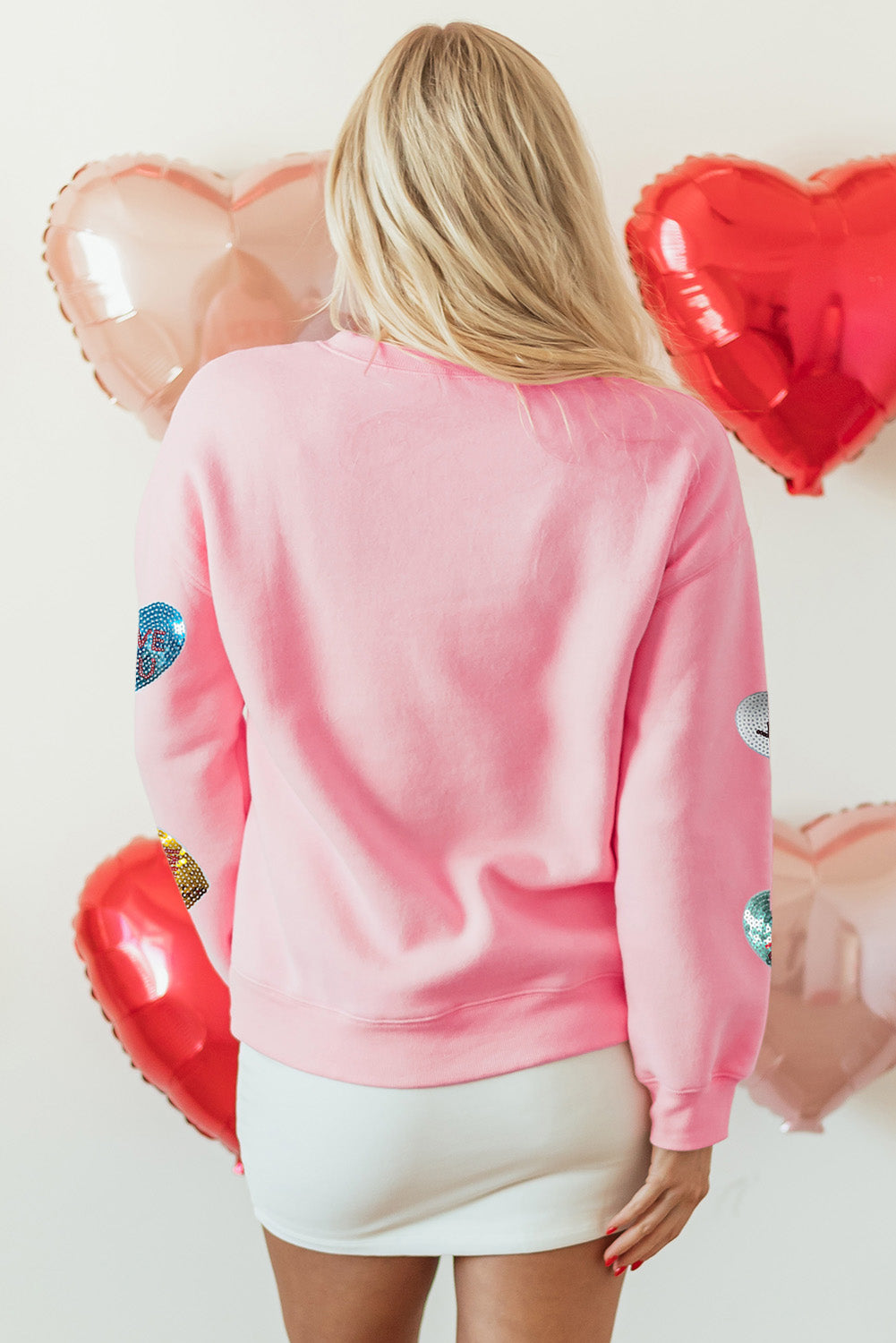 Sudadera de San Valentín con corazón gráfico y letras románticas de lentejuelas rosas