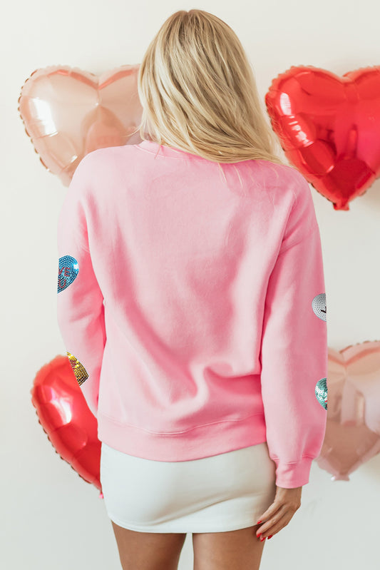 Sudadera de San Valentín con corazón gráfico y letras románticas de lentejuelas rosas