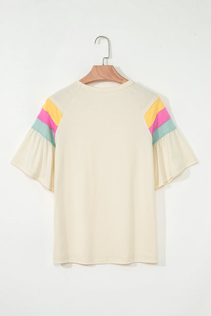 White Color Block Stitched Sleeve Loose T Shirt - Snoopy's Closet