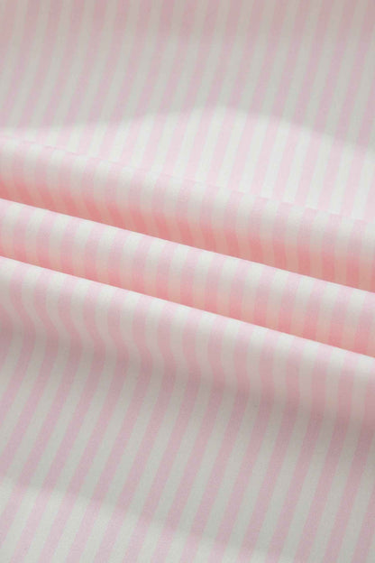 Pink Stripe Contrast Trim V Neck Flutter Sleeve Blouse