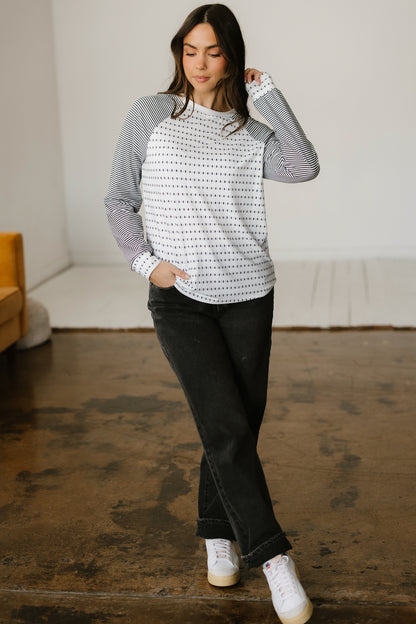 Black Stripe Raglan Patchwork Long Sleeve Tee - Snoopy's Closet