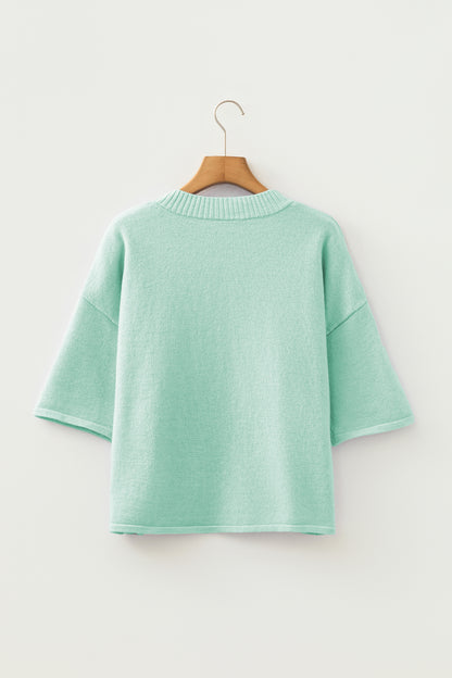 Moonlight Jade 3/4 Sleeve Boxy Knit Button Down Sweater Cardigan