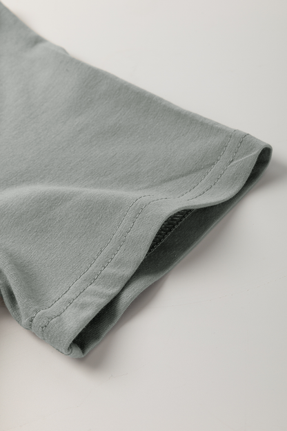 Medium Grey Solid Color Toothpick Stripe Round Neck T Shirt - Snoopy's Closet