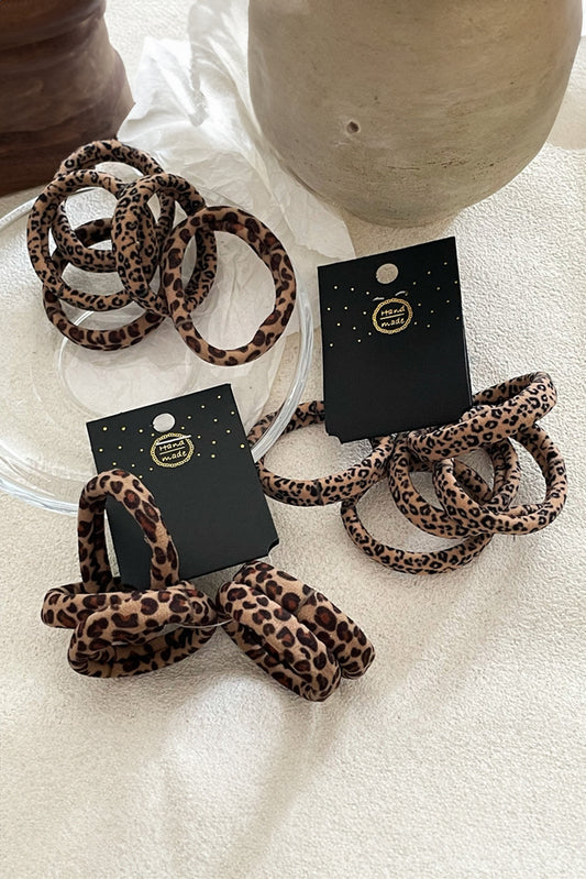 Coffee 5pcs Leopard Elastic Hair Tie Set - Snoopy's Closet