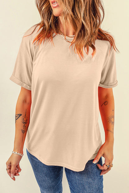 Khaki Casual Plain Crew Neck Tee - Snoopy's Closet