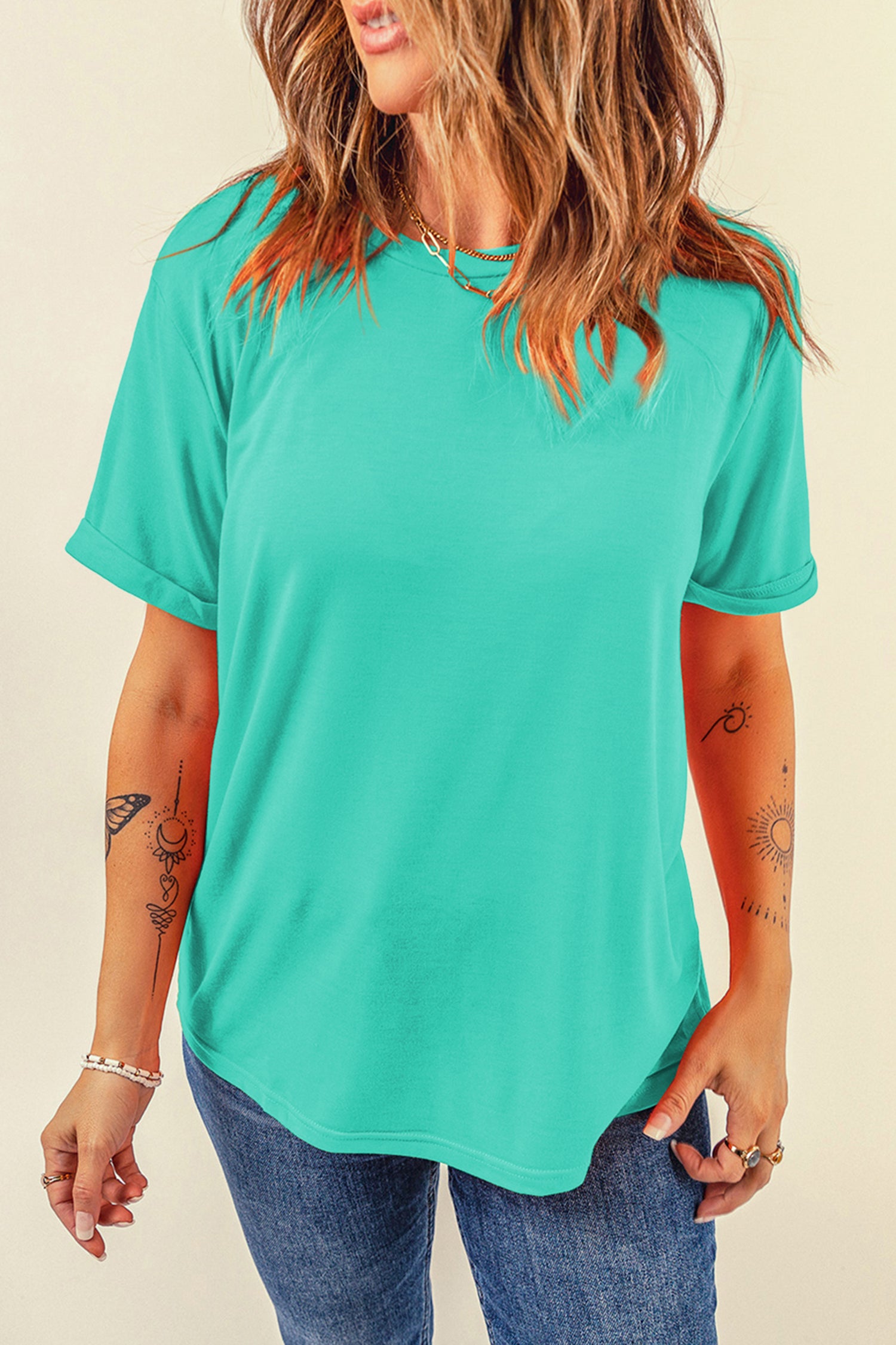 Mint Green Casual Plain Crew Neck Tee - Snoopy's Closet