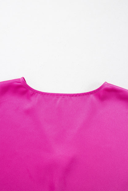Bright Pink Silky V Neck Dolman Blouse - Snoopy's Closet