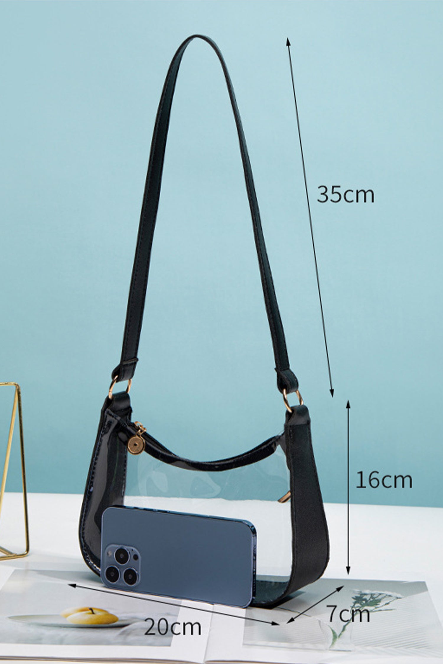 Color black PU Leather Trim Clear Shoulder Bag - Snoopy's Closet