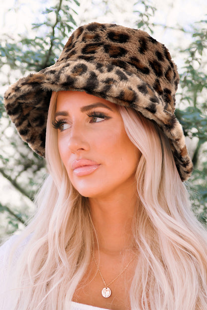 Sombrero de pescador de invierno de ala ancha con estampado de leopardo y curry tailandés