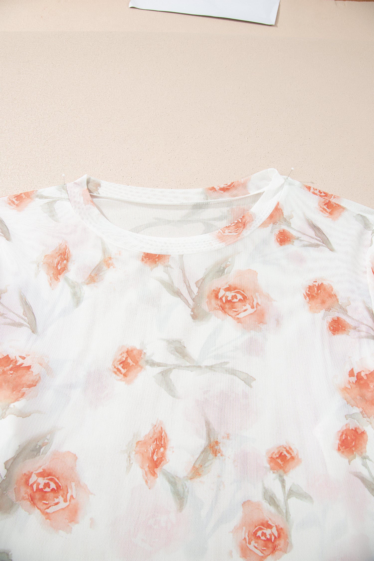 Red Plus Size Floral Print Sheer Mesh Long Sleeve Top - Snoopy's Closet