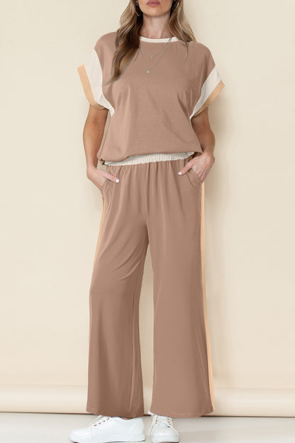 Smoke Gray Color Block Detail Casual Two-piece Set - Snoopy's Closet