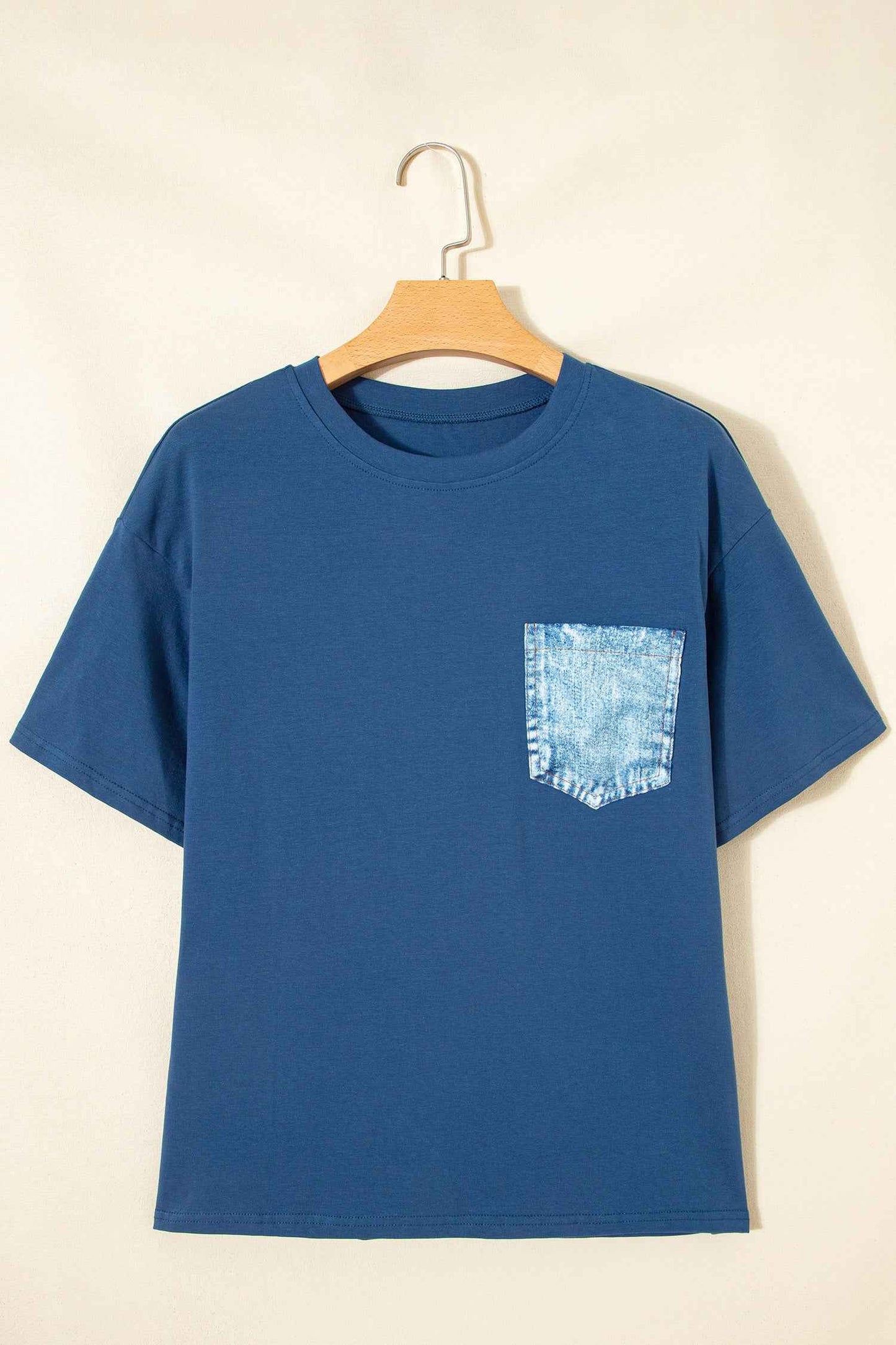 White Color Block Chest Pocket Patched Casual Short Sleeve Top