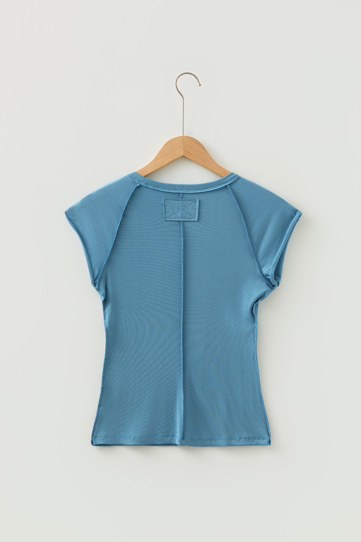 Peacock Blue Crew Neck Cap Sleeve Ribbed T Shirt - Snoopy's Closet
