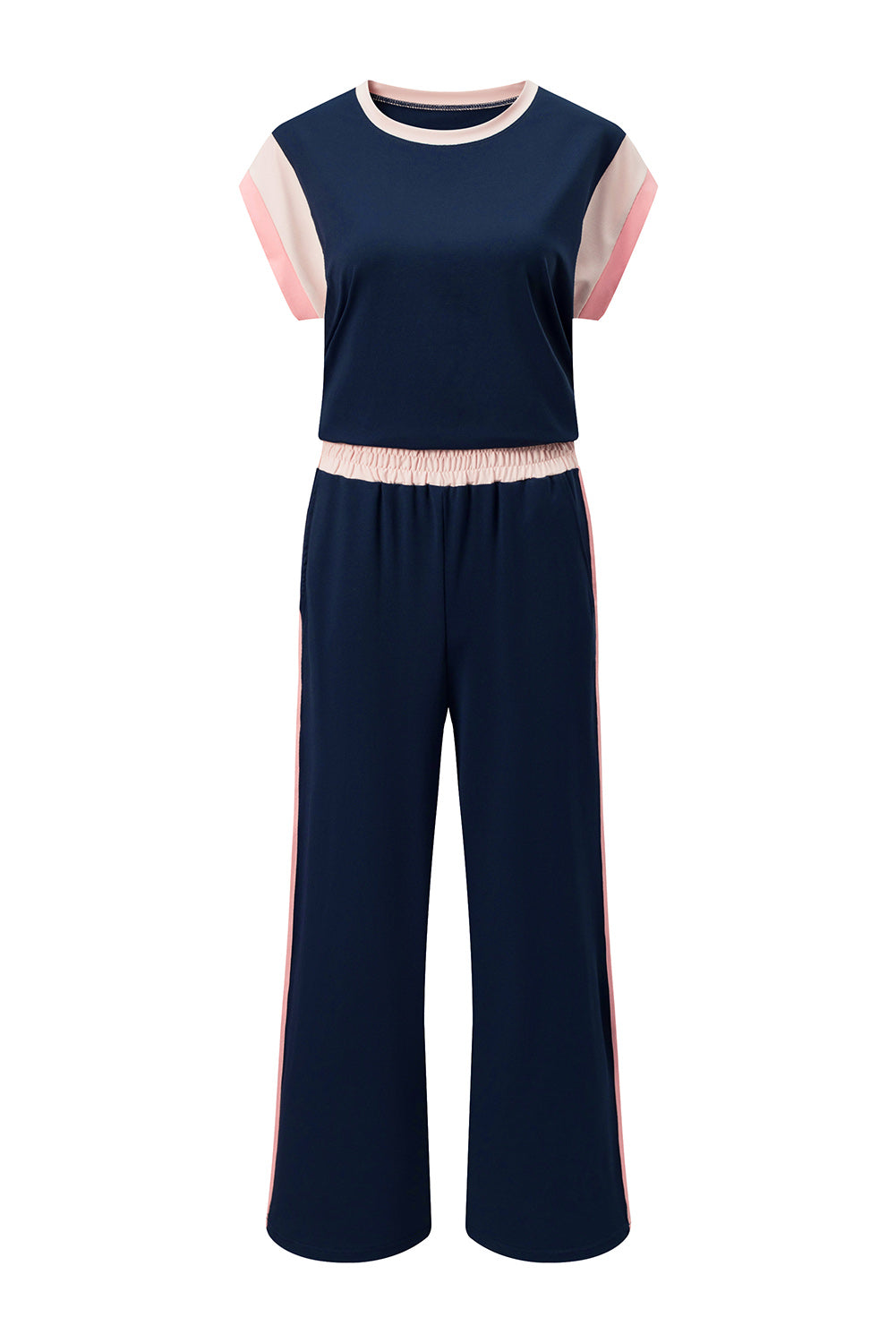 Navy Blue Color Block Detail Casual Two-piece Set - Snoopy's Closet