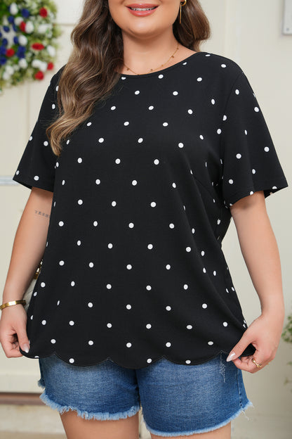 Black Plus Size Dotted Casual T Shirt - Snoopy's Closet