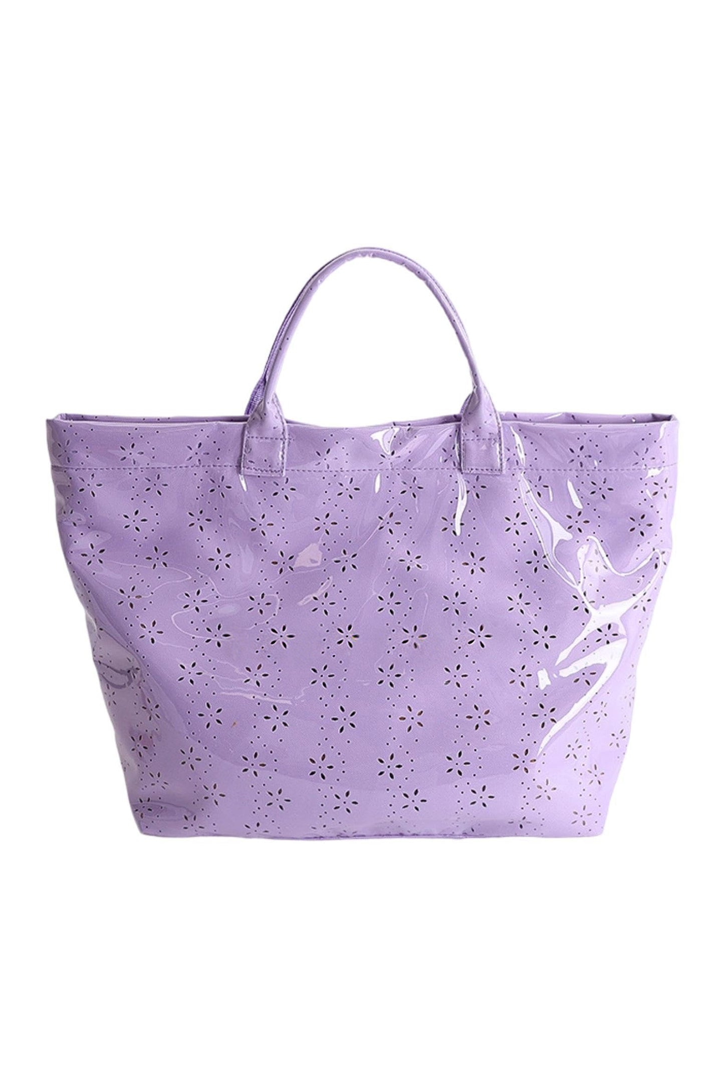 Bolso tote impermeable brillante de PVC con diseño de flores de orquídea con ojales