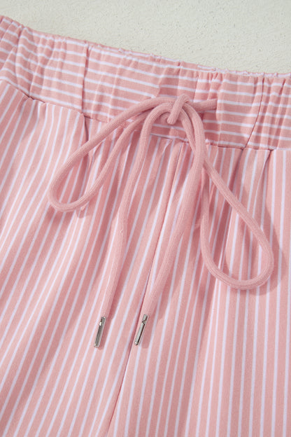 Pink Stripe Dolman Sleeve Polo Shirt and Drawstring Shorts Set - Snoopy's Closet