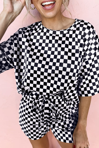 Black Checkered Top and Short Casual 2pcs Set - Snoopy's Closet
