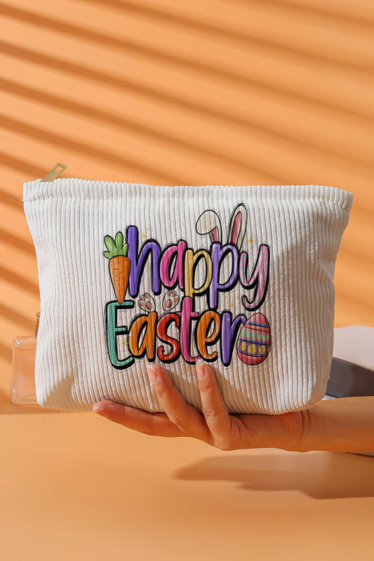 White Happy Easter Playful Printed Corduroy Makeup Bag - Snoopy's Closet