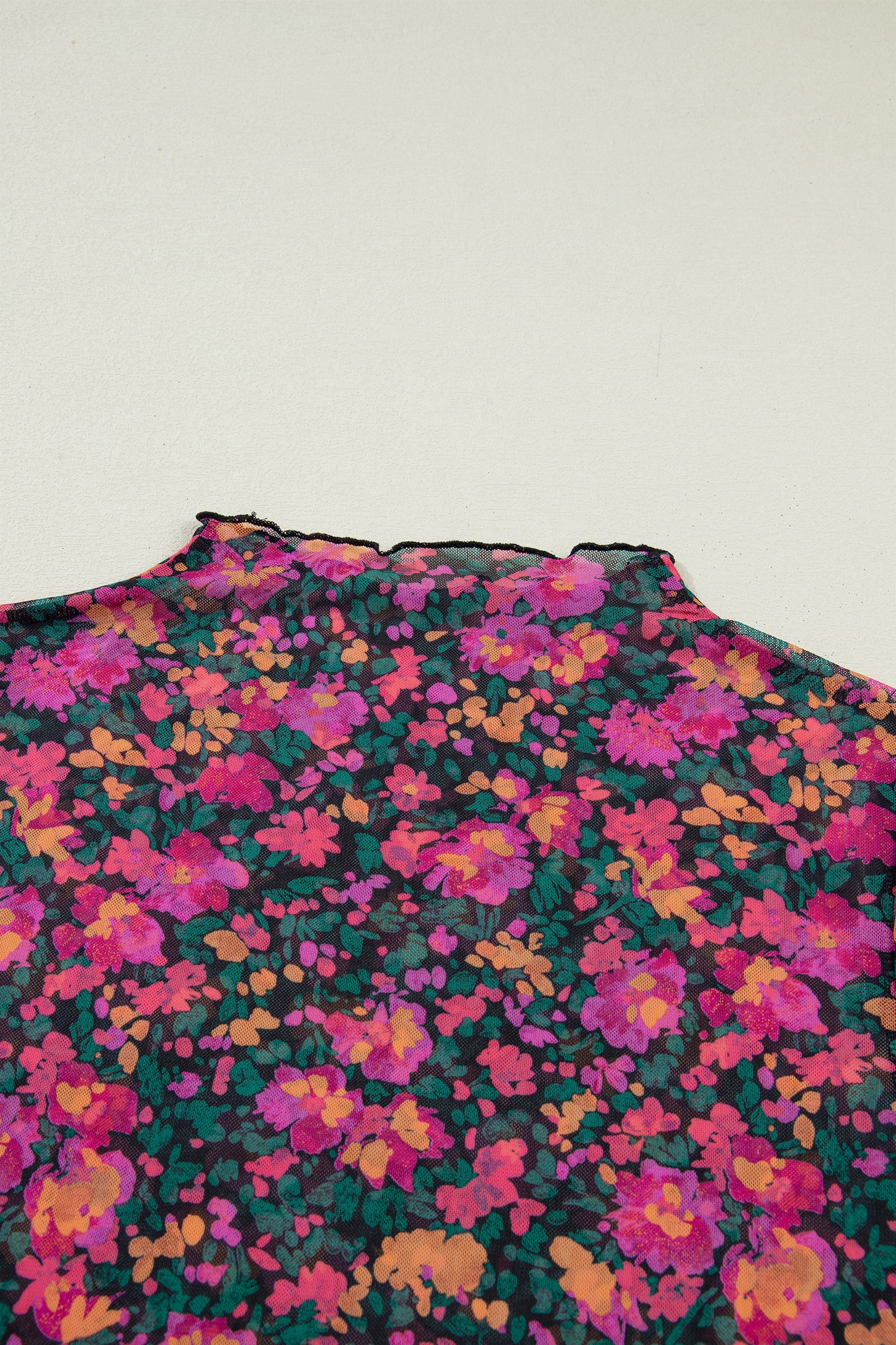 Rose Retro Floral Printed Mesh Short Sleeve Top - Snoopy's Closet