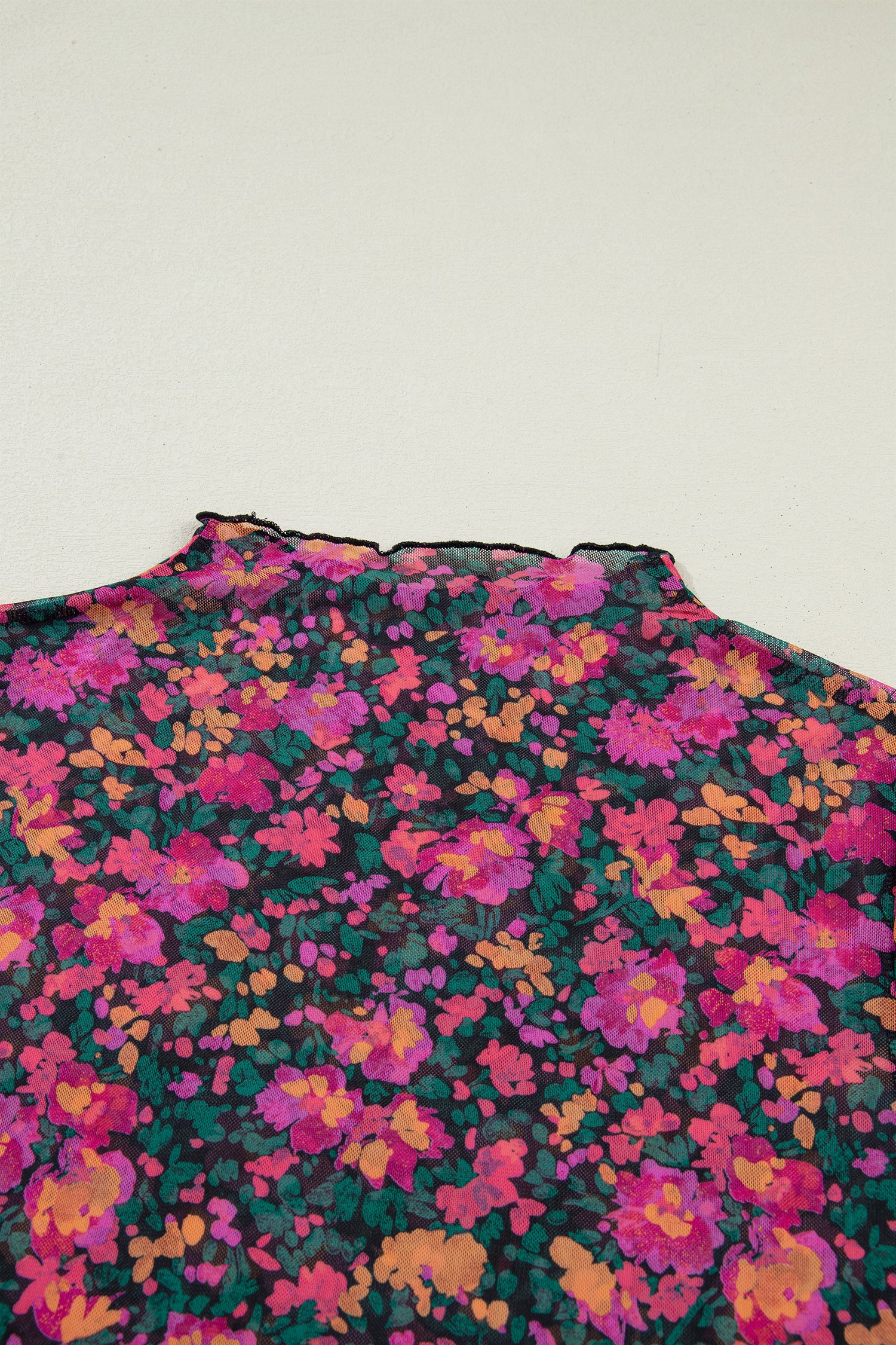Rose Retro Floral Printed Mesh Short Sleeve Top - Snoopy's Closet