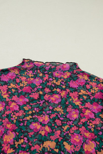 Rose Retro Floral Printed Mesh Short Sleeve Top - Snoopy's Closet