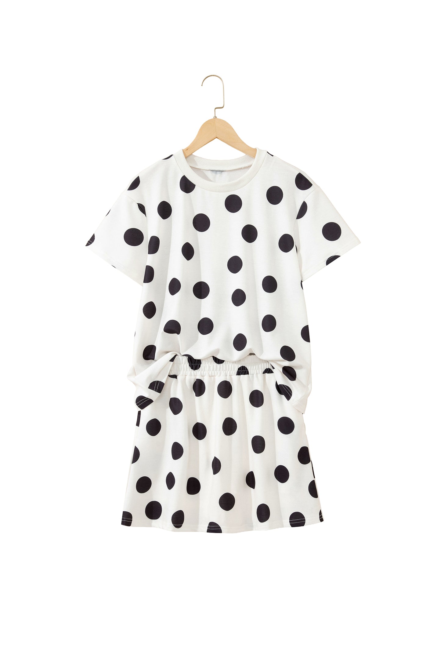 White Polka Dot Short Sleeve Top Casual Skort 2pcs Outfit - Snoopy's Closet