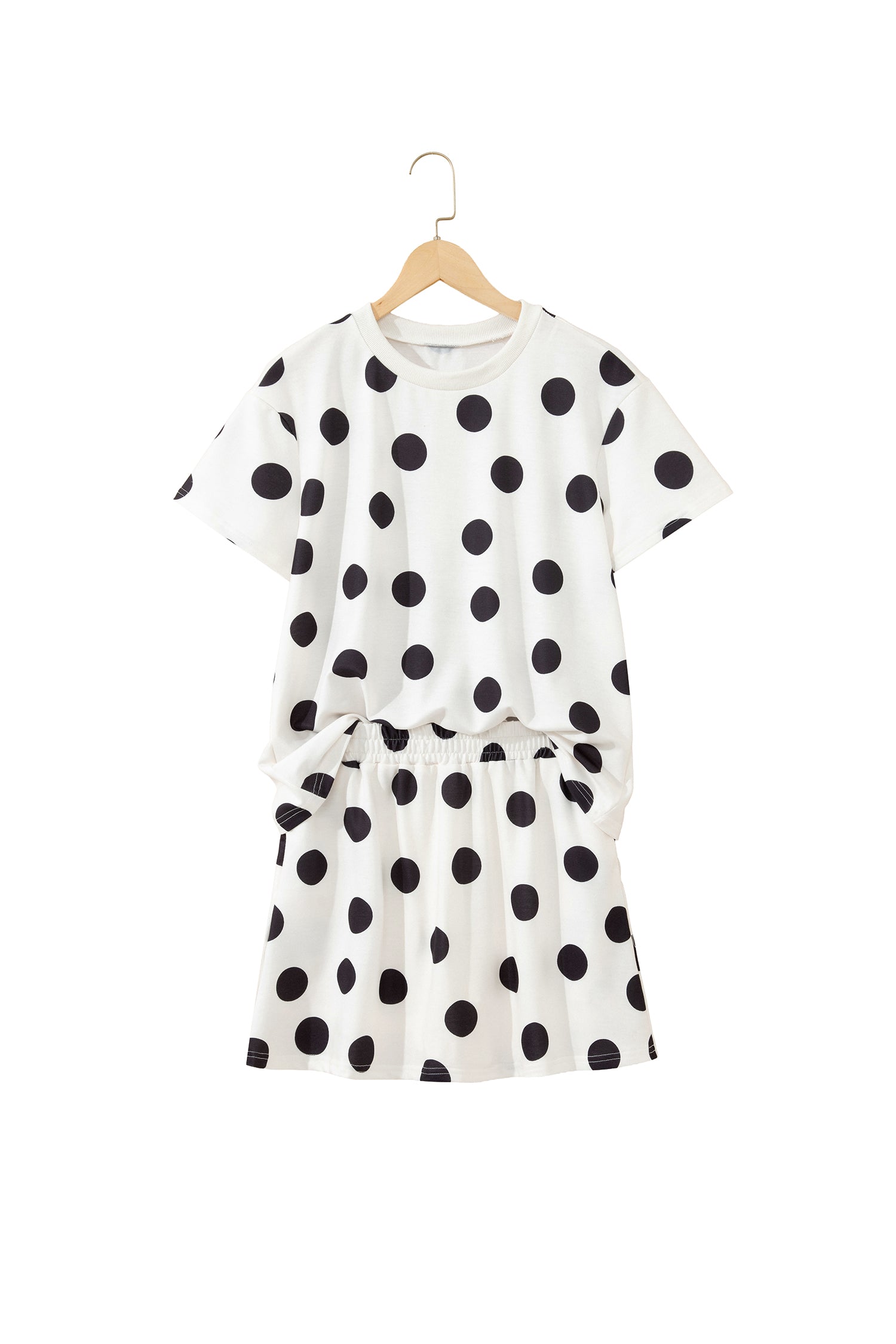 White Polka Dot Short Sleeve Top Casual Skort 2pcs Outfit - Snoopy's Closet