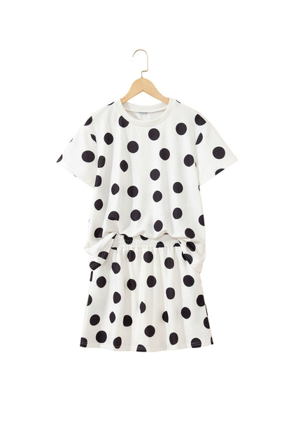 White Polka Dot Short Sleeve Top Casual Skort 2pcs Outfit - Snoopy's Closet