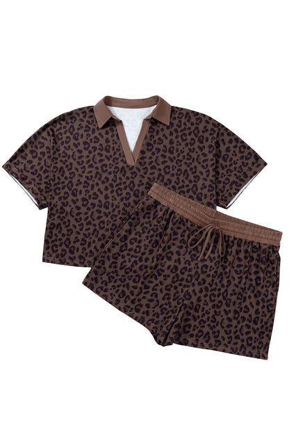 Conjunto corto de leopardo talla grande color café