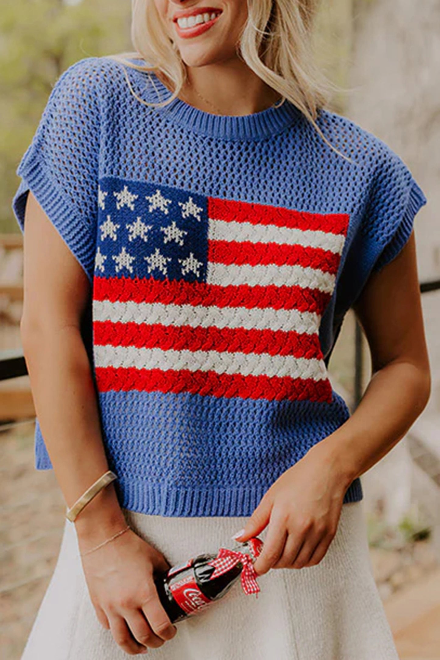 Fiery Red Flag Graphic Short Sleeve Sweater Top - Snoopy's Closet