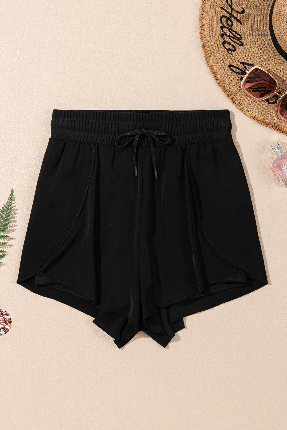 Black High Waisted Drawstring 2-in-1 Side Pocket Color Block Bikini Shorts - Snoopy's Closet