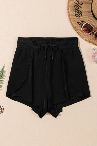 Black High Waisted Drawstring 2-in-1 Side Pocket Color Block Bikini Shorts - Snoopy's Closet