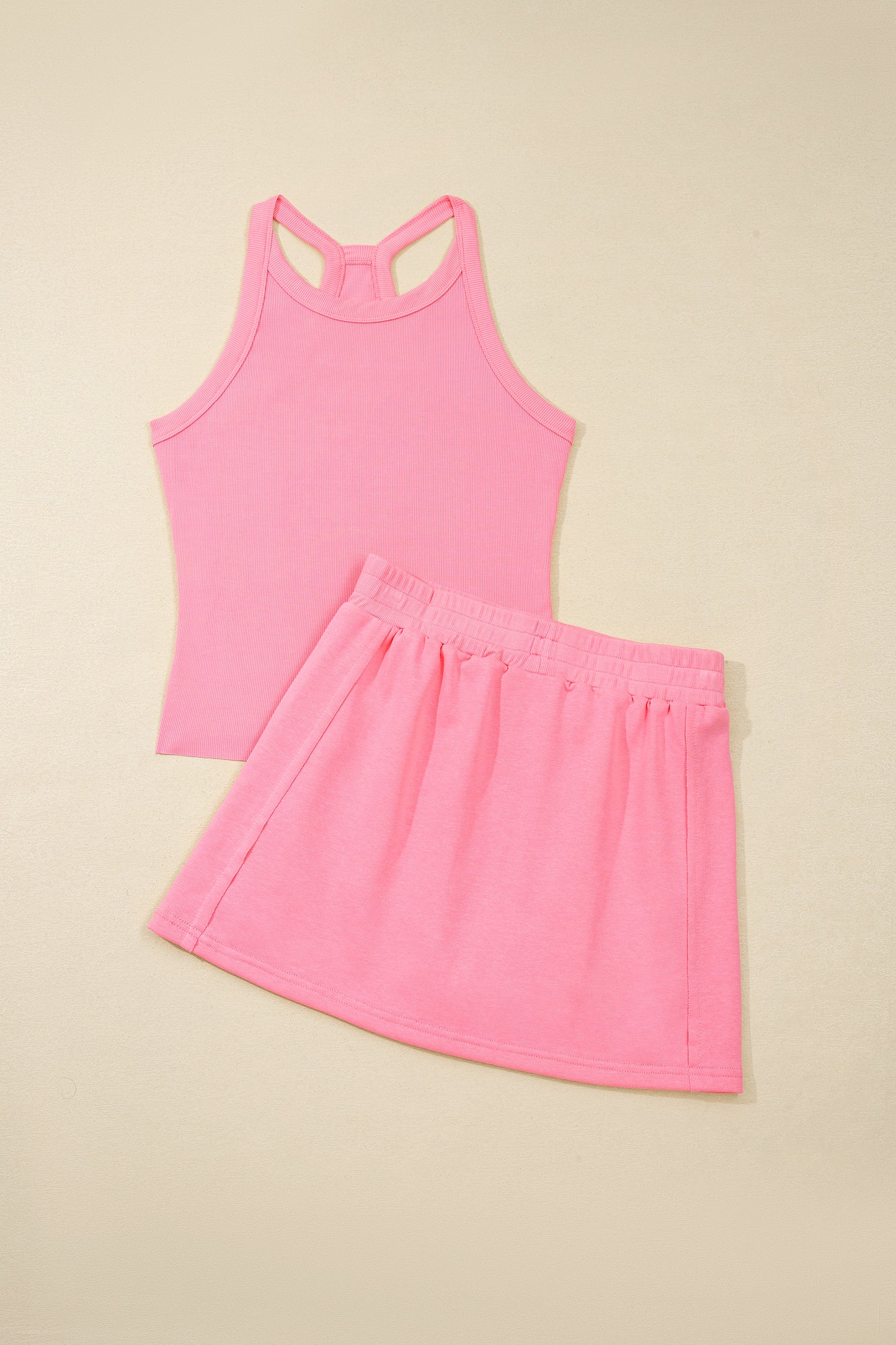 Green Slim Tank Top Elastic Waist Mini Skort 2pcs Outfit - Snoopy's Closet