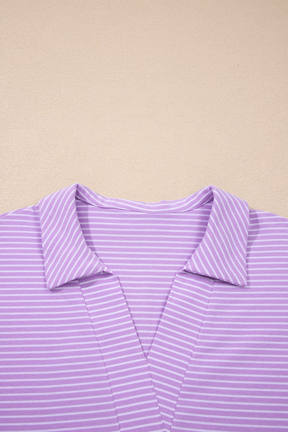Pink Stripe Dolman Sleeve Polo Shirt and Drawstring Shorts Set - Snoopy's Closet
