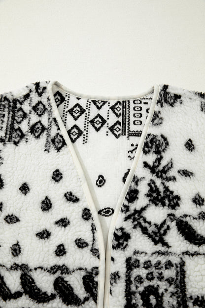Chaqueta de chaleco de moda occidental con estampado de cachemira Sherpa beige con bolsillos